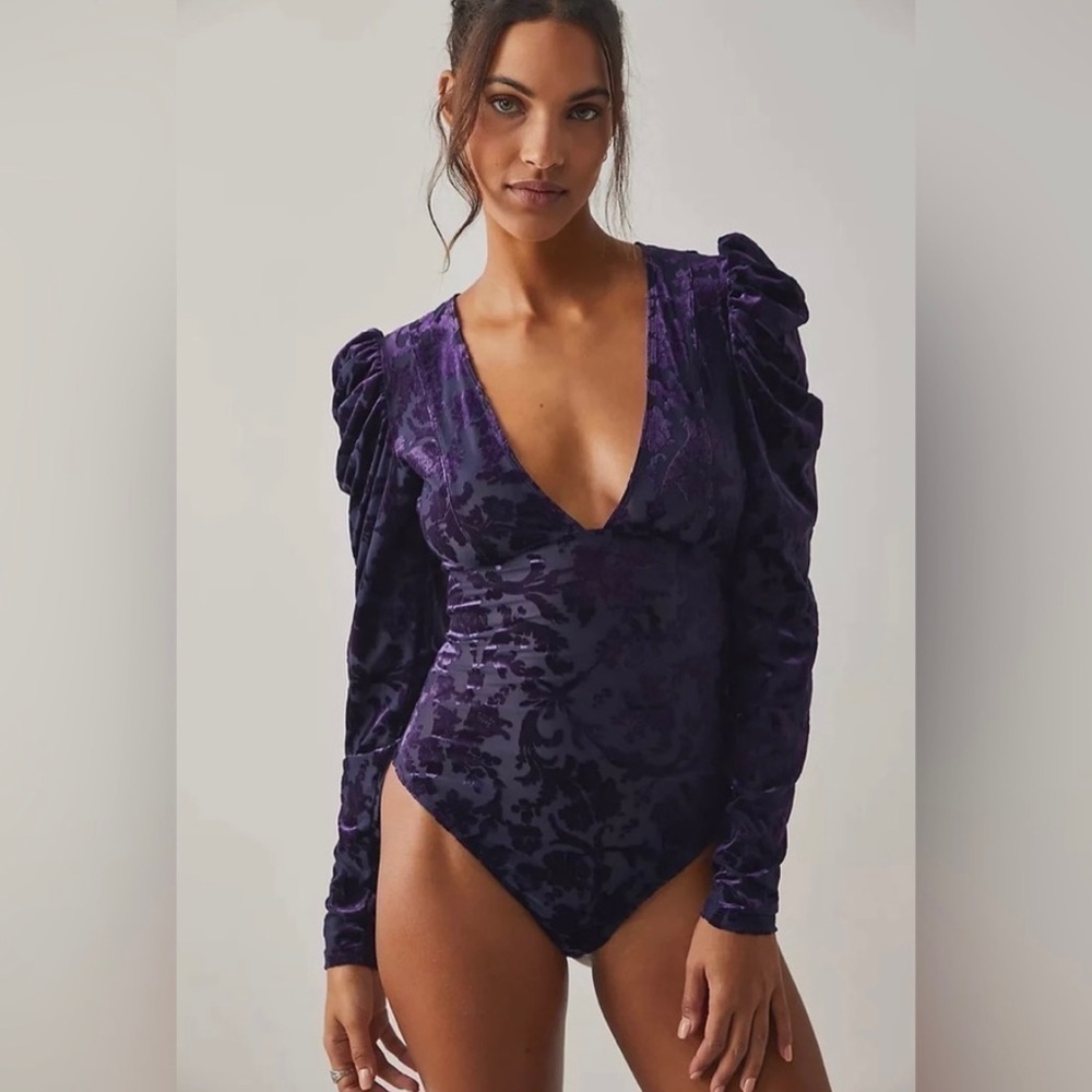 Free People Magic Hour Velvet Bodysuit Deep Sea Small
